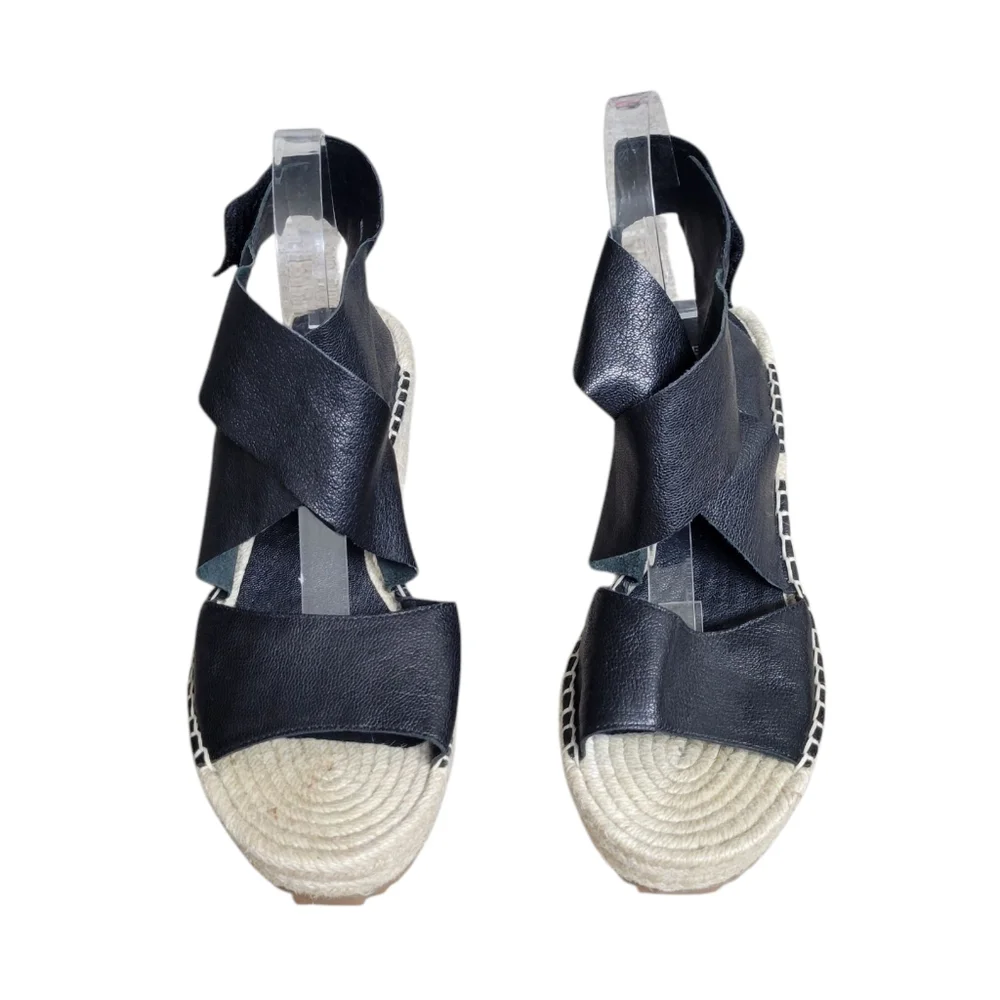 Eileen‎ Fisher Willow Tumbled Leather Wedge Espadrille Black